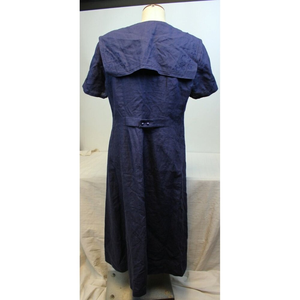 Vtg 1980s Lanz Navy Blue Sailor Style Dress sz 14 Traditional Embroidered Linen - Picture 6 of 10